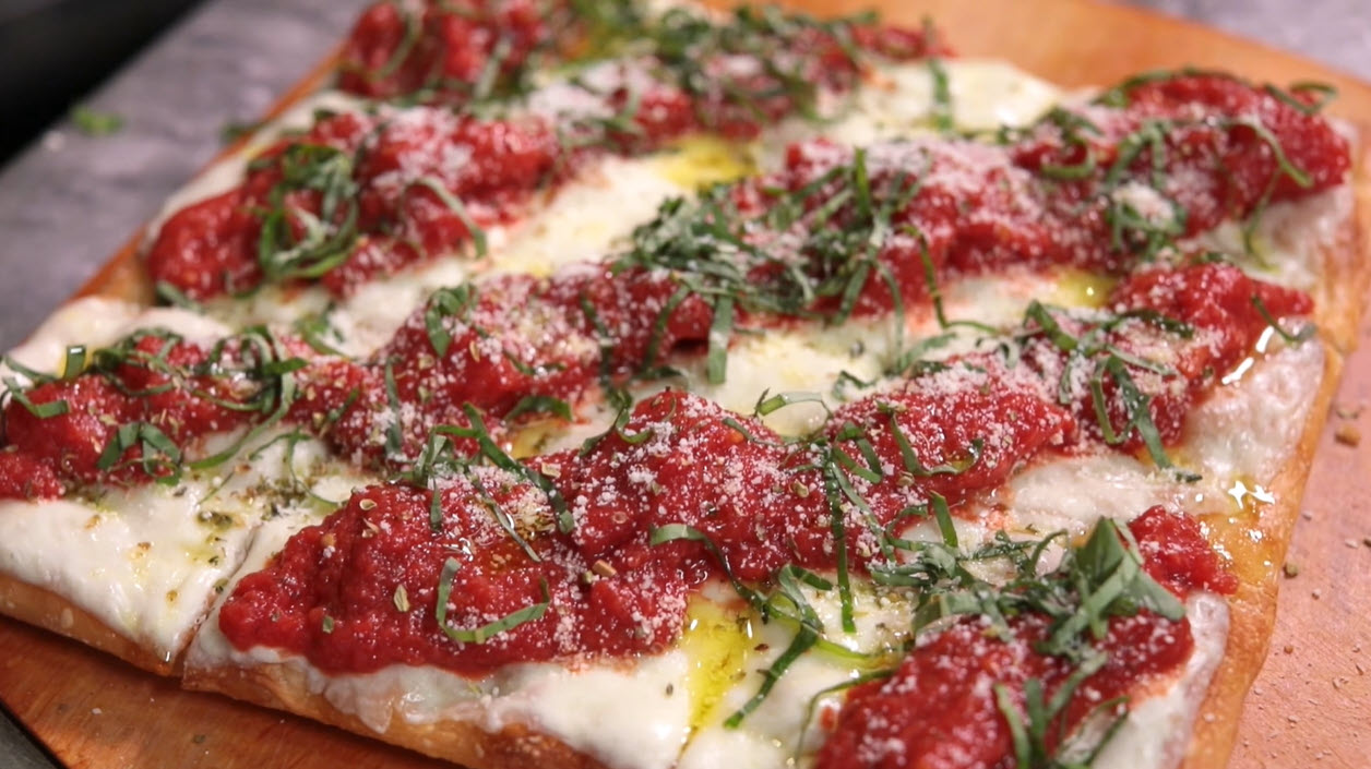 Grandma Pizza Featuring Grande Avorio Fresh Mozzarella Loaf